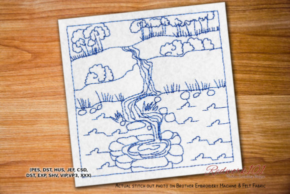 Review: Beautiful Waterfall in Forest Redwork Design